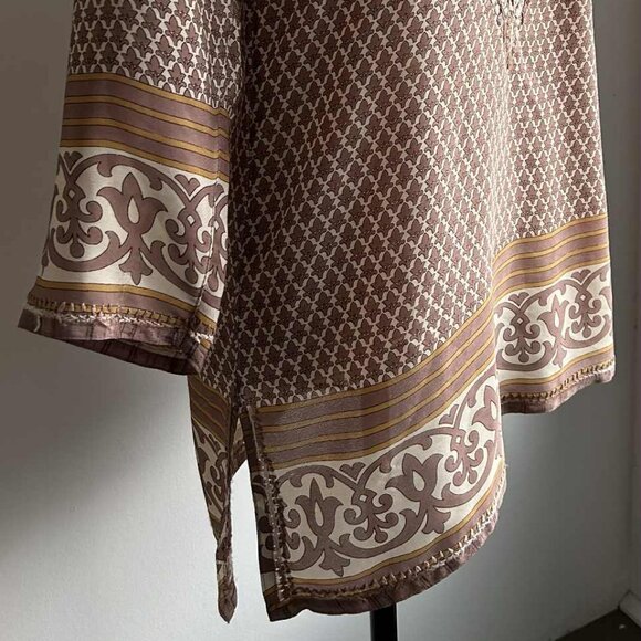 Gretchen Scott Cocoa-Ivory Embroidered Silk-Blend Tunic, Border-Print – US S - Picture 2 of 11